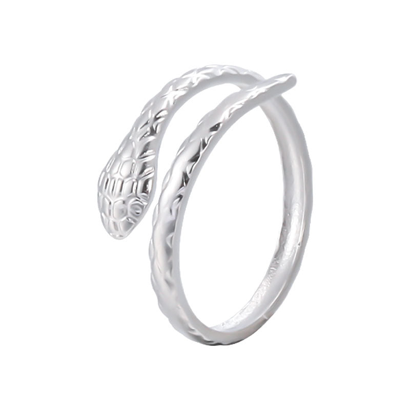 Anello regolabile in acciaio inossidabile a forma di serpente, minimalista, da donna, con finitura placcata