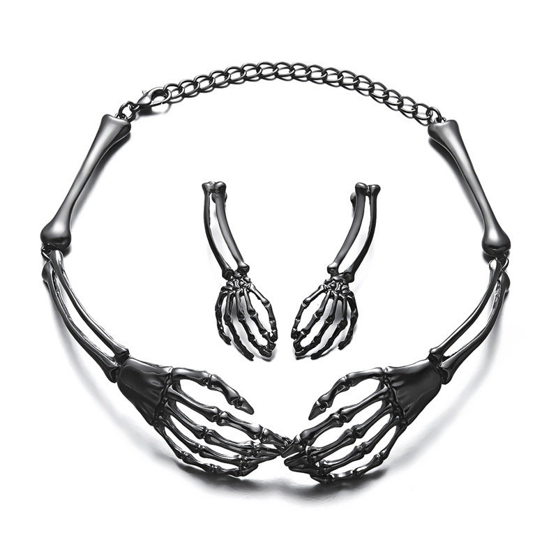 Juego de collar con colgante de calavera oscura gótica con cadena de aleación galvanizada para disfraz de Halloween, joyería punk unisex llamativa