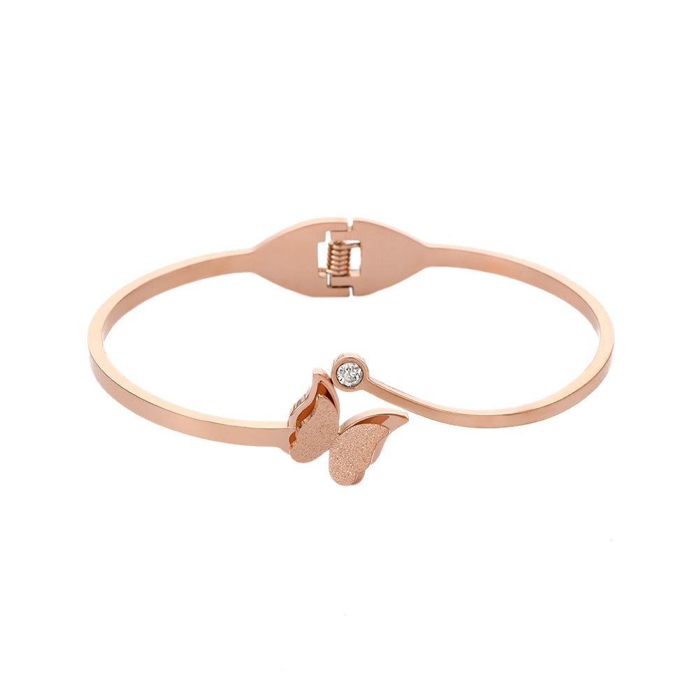 Minimalist Matte Titanium Steel Butterfly Bracelet for Women