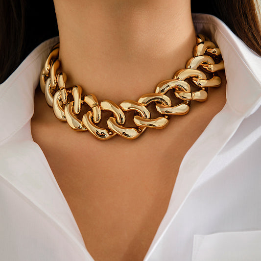 Punk Hip-hop Minimalist Geometric Plated Alloy Necklace with Brass Pendant for Women