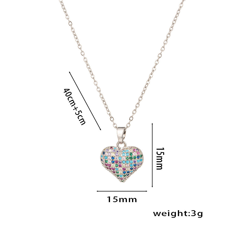 Collar minimalista de acero de titanio con forma de corazón para mujer con incrustaciones de diamantes de imitación y cadena tipo O