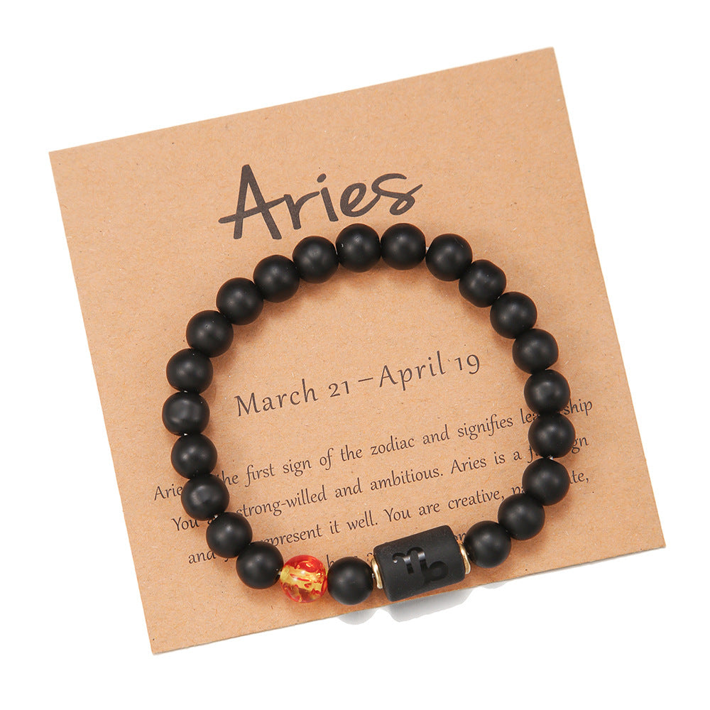 Unisex Plated Round Agate Beaded Bracelet 12 Constellation Series