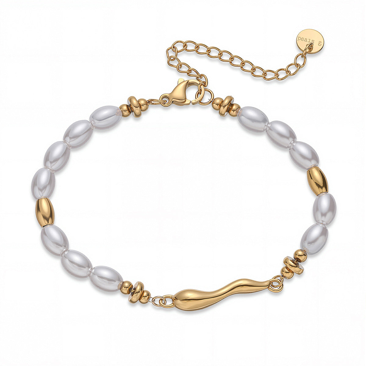 18K Gold Plated Geometric Pearl Stainless Steel Bracelet for Women