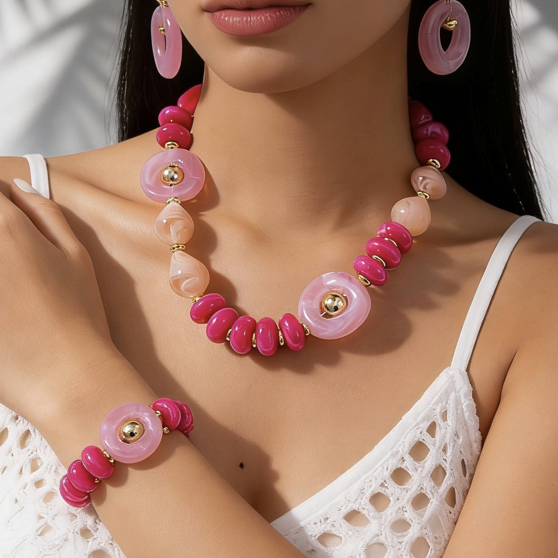 Vintage Bohemian Round Geometric Acrylic Beaded Necklace for Women