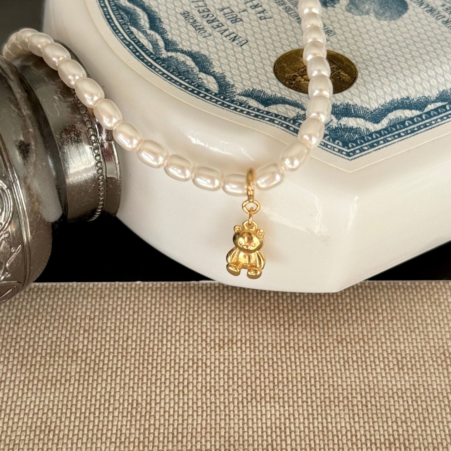 Collana pendente orsetto minimalista in argento sterling 925 con strass su catena snake da donna
