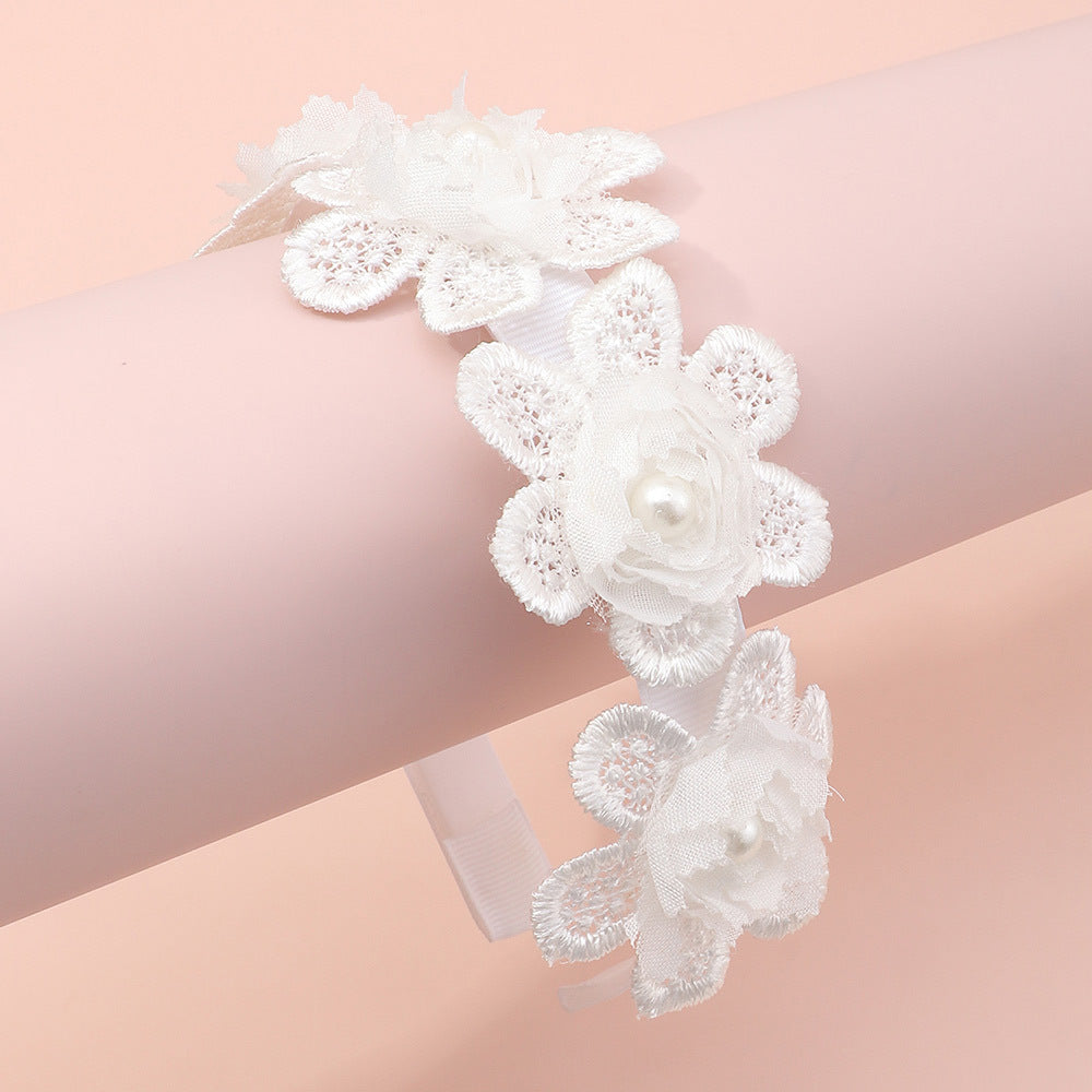 Diadema floral de princesa para niñas Diseño de pétalos hecho a mano adornado con perlas y ribete de encaje Diadema de tela para sesiones de fotos y ocasiones especiales de niños
