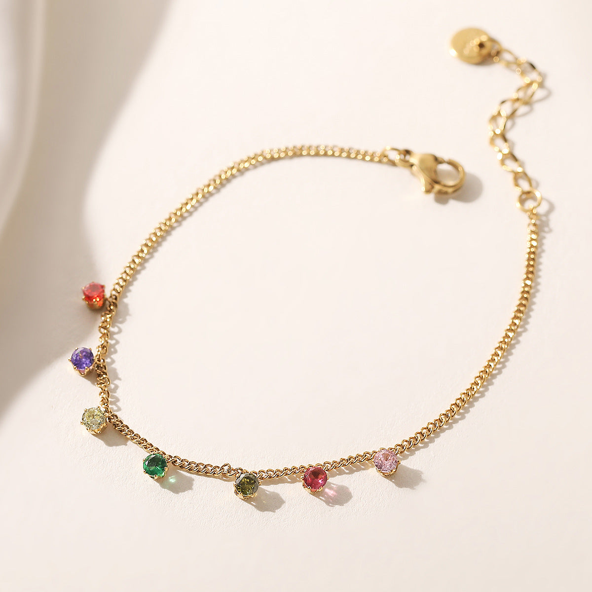Minimalist Elegant 18K Gold Plated Geometric Gemstone Inlay Stainless Steel Bracelet for Women