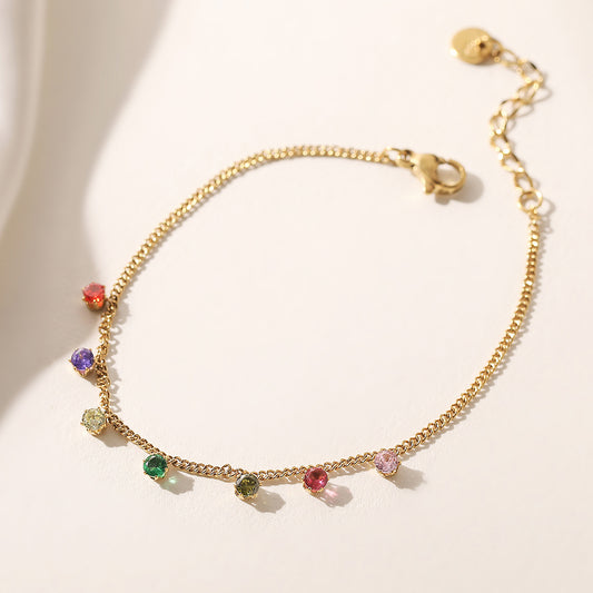 Minimalist Elegant 18K Gold Plated Geometric Gemstone Inlay Stainless Steel Bracelet for Women