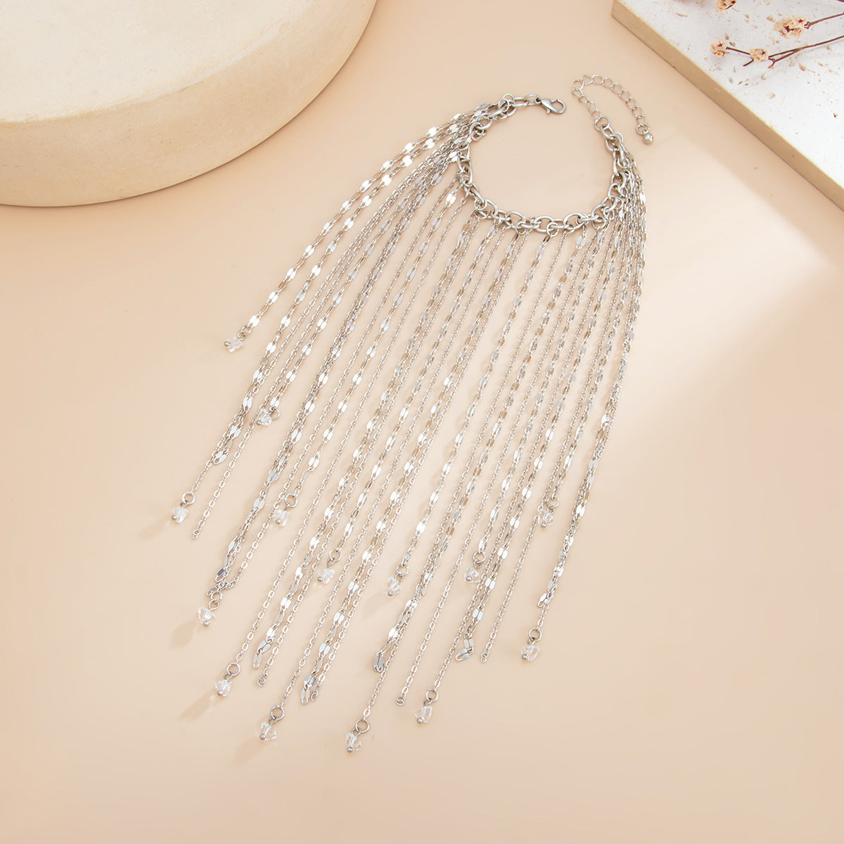 Minimalist Elegant Geometric Round Pearl Plated Iron Brass Long Chain Tassel Bracelet for Women