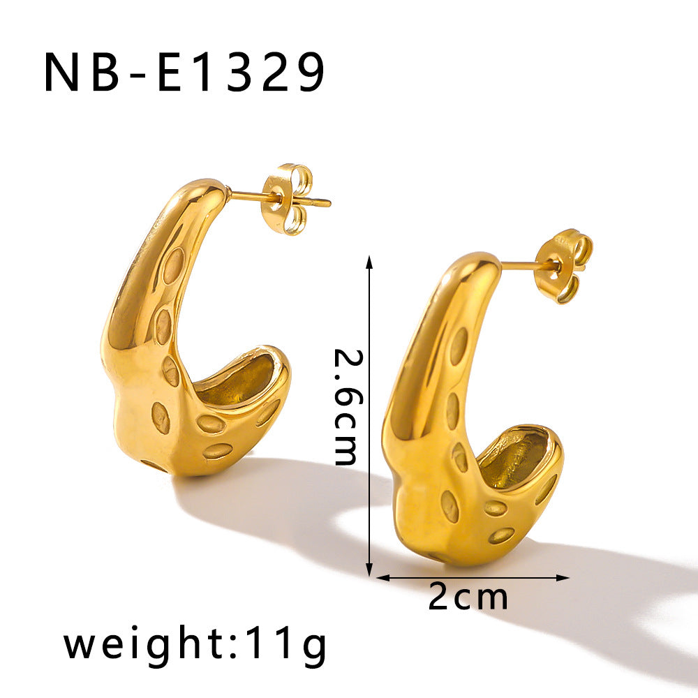 Orecchini a perno con scanalature a C in stile vintage francese, in acciaio inossidabile, con design geometrico minimalista per donne