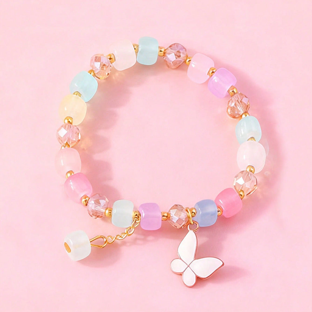 Butterfly-Shaped Glass Bracelet for Girls - Handmade Minimalist Children's Bracelet with Elegant Ancient Chinese Style and Vibrant Solid Colors