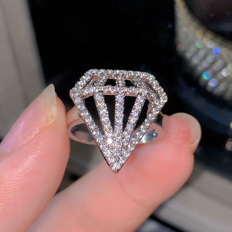 Sweet Elegant Heart Butterfly Brass Ring with Cubic Zirconia Handmade Adjustable