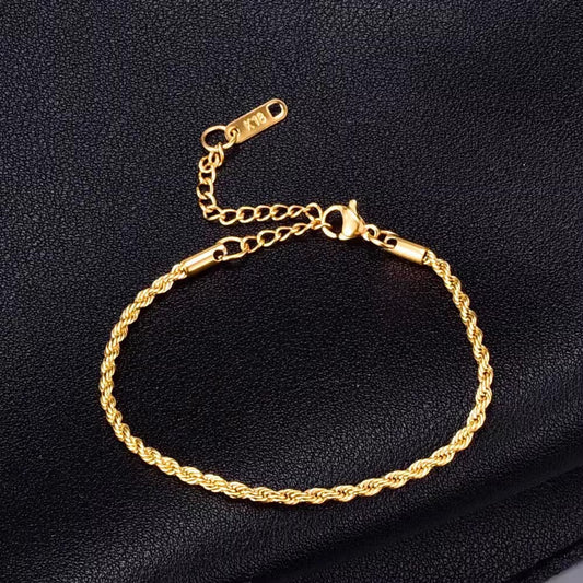 Bracciale da donna a catena a spirale in lega di rame placcato oro 18K con motivo a foglia, dal design originale e minimalista