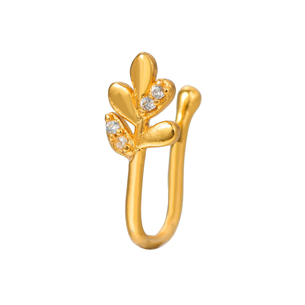 Minimalist Star Geometric Brass Cubic Zirconia Fake Nose Ring for Women