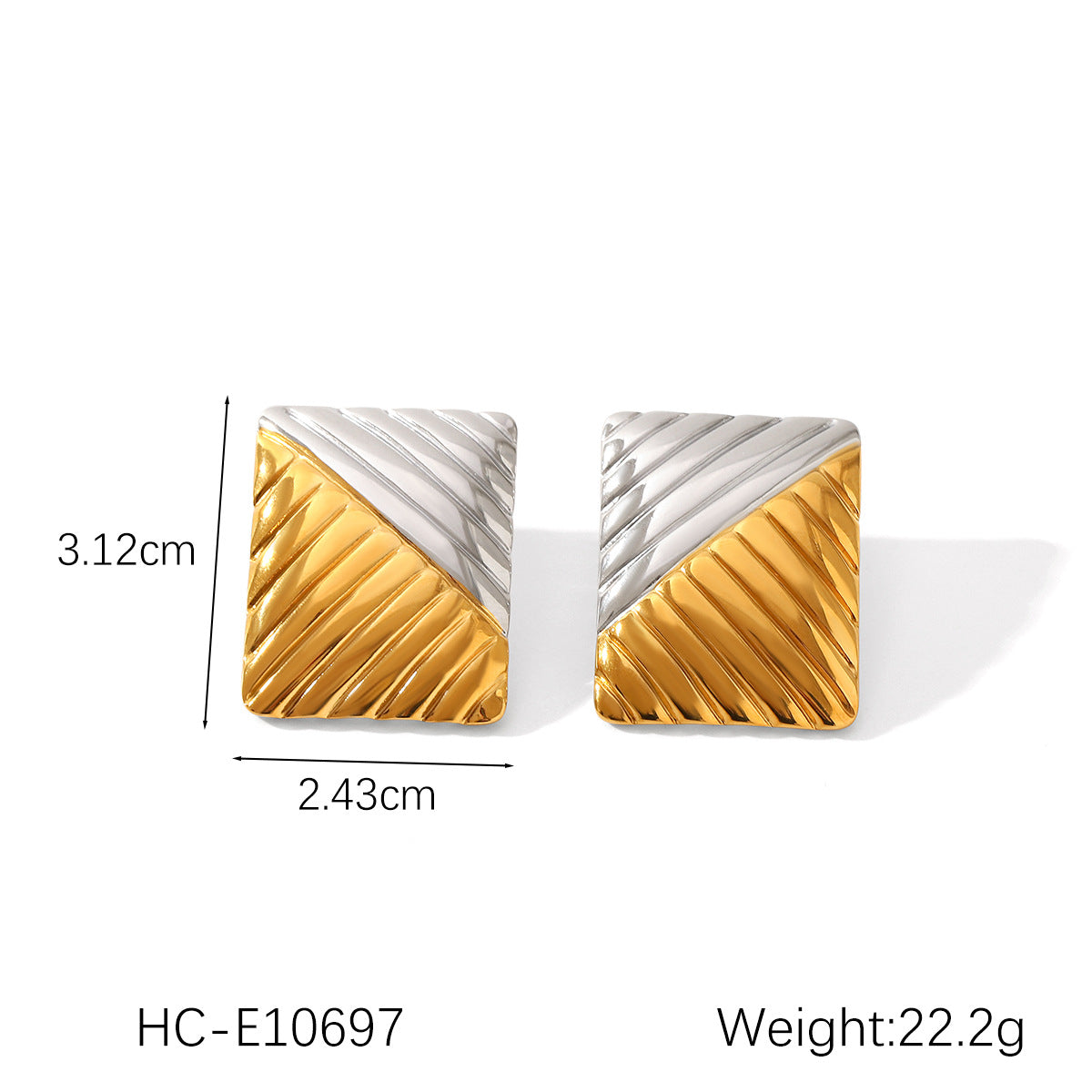Orecchini a perno da donna in acciaio inossidabile con texture geometrica, placcatura in oro e argento e design a stella a cinque punte