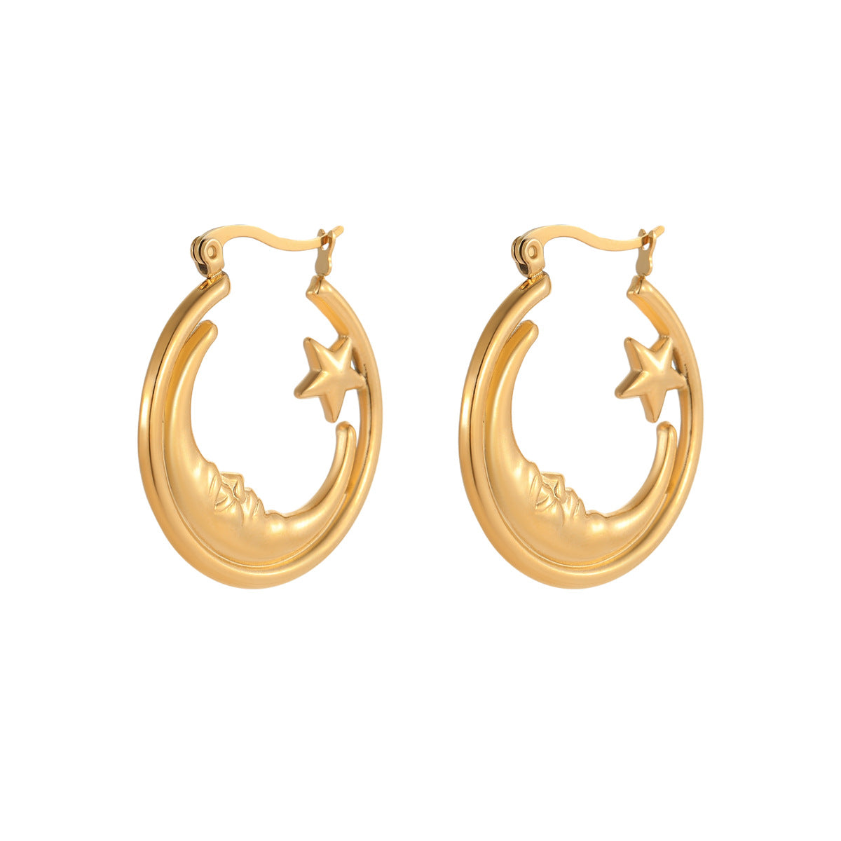 Pendientes de aro huecos geométricos en forma de estrella de acero inoxidable vintage con baño de metal para mujer