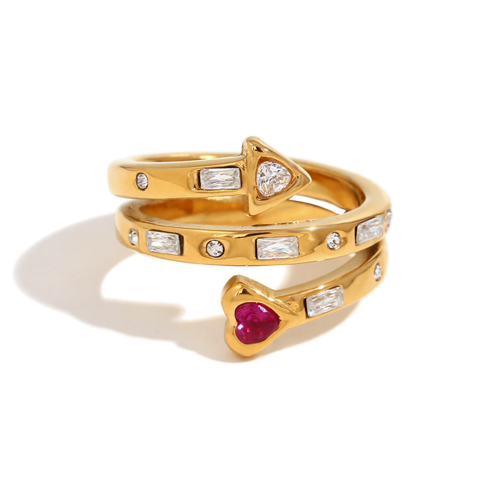 Anello a Cuore Geometrico Punk in Acciaio Inossidabile con Placcatura in Oro 18K da Donna