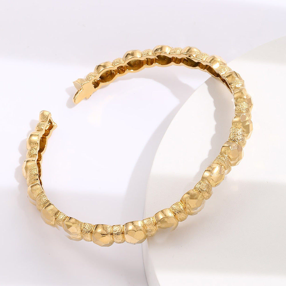 Vintage Geometric Copper Bracelet for Women with Gold Plating and Micro-Pave Detailing