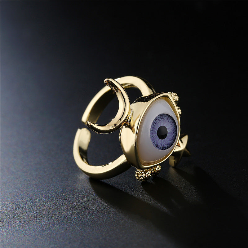 Minimalist Gold Plated Brass Geometric Evil Eye Open Ring for Women