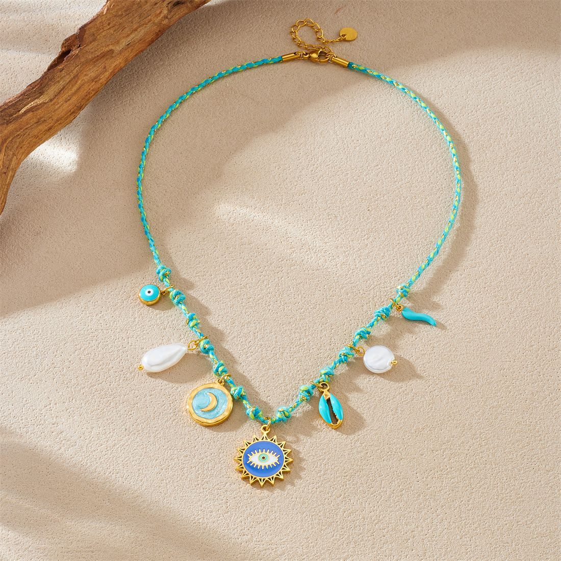 Luxury Casual Moon Drip Oil Stainless Steel Shell Sun Eye Pendant Necklace for Women