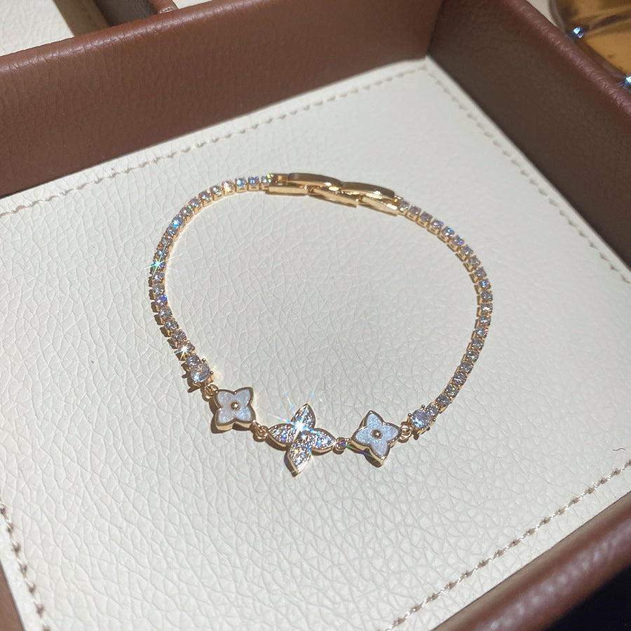 Luxury Elegant Geometric Round Cubic Zirconia Inlaid Brass Bracelet for Women