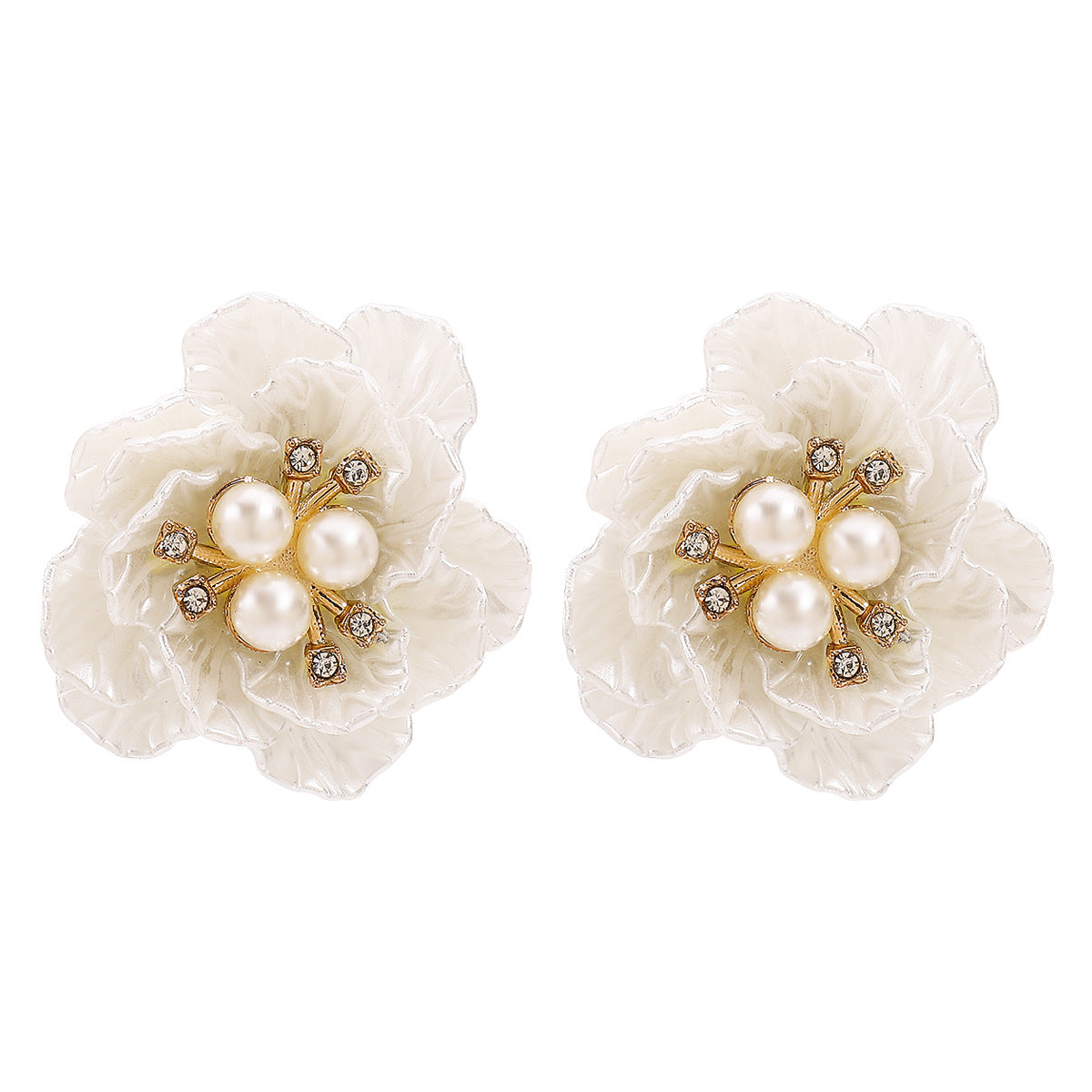 Collana Pendente Romantica Francese Vintage con Camelia per Donna, con Perle Imitazione e Strass su Delicata Catena alla Clavicola