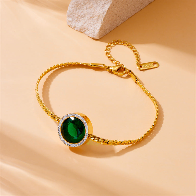 Set di collana con pendente rotondo di strass in stile vintage con orecchini e bracciale a catena in corda in acciaio inossidabile