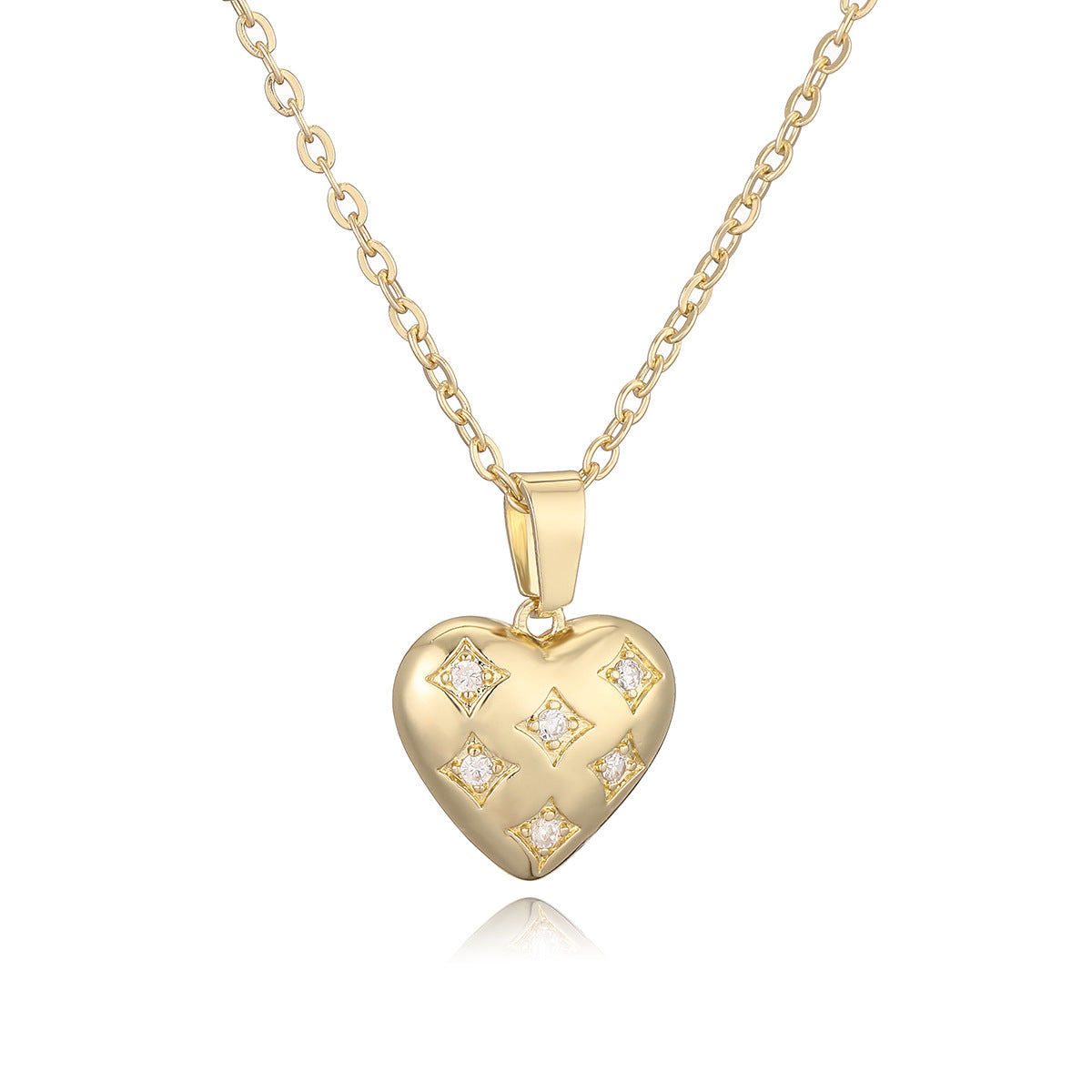 Minimalist Heart-Shaped Copper Pendant Necklace with Gold Plating and Zircon Accents for Women