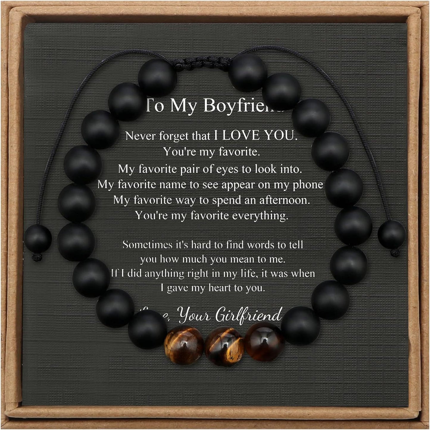 Men's Geometric Tiger's Eye Beaded Bracelet Adjustable Double Layer Handmade Gift