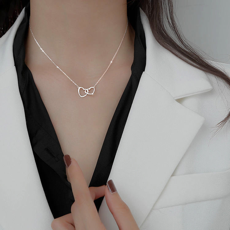 Minimalist 18K Gold Plated Titanium Steel Double Heart Pendant Necklace for Women and Men