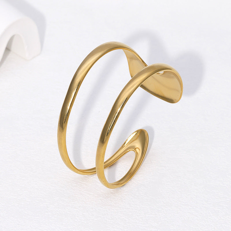 Minimalist Stainless Steel Adjustable Bracelet for Women with 18K Gold Plating Titanium Steel Finish Geometric Ring Design