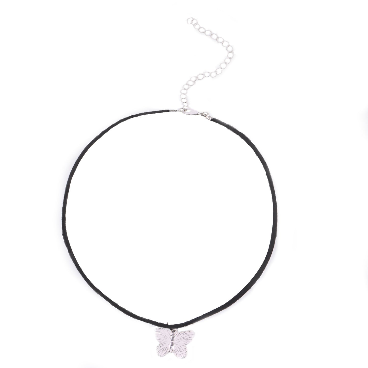Punk Style Butterfly Pendant Necklace for Women with Electroplated Alloy and Faux Suede Cord