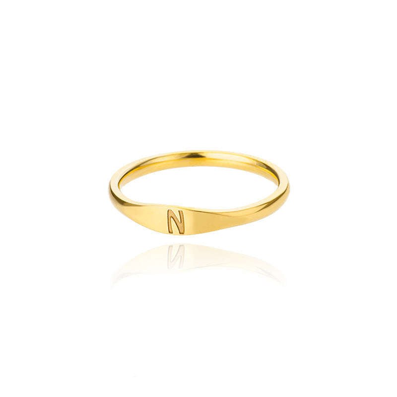 Minimalist Luxury Plated Stainless Steel Letter Ring Unisex