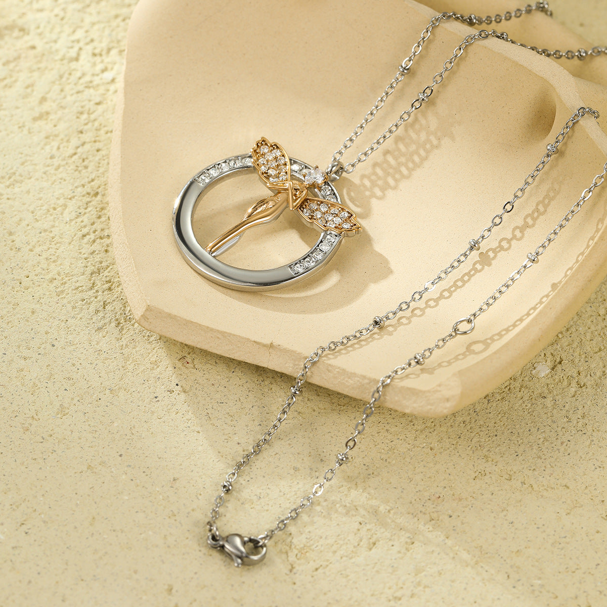 Elegant Angel-Shaped Stainless Steel Pendant Necklace with Zircon Inlay for Women, Plated Luxury Clavicle Chain