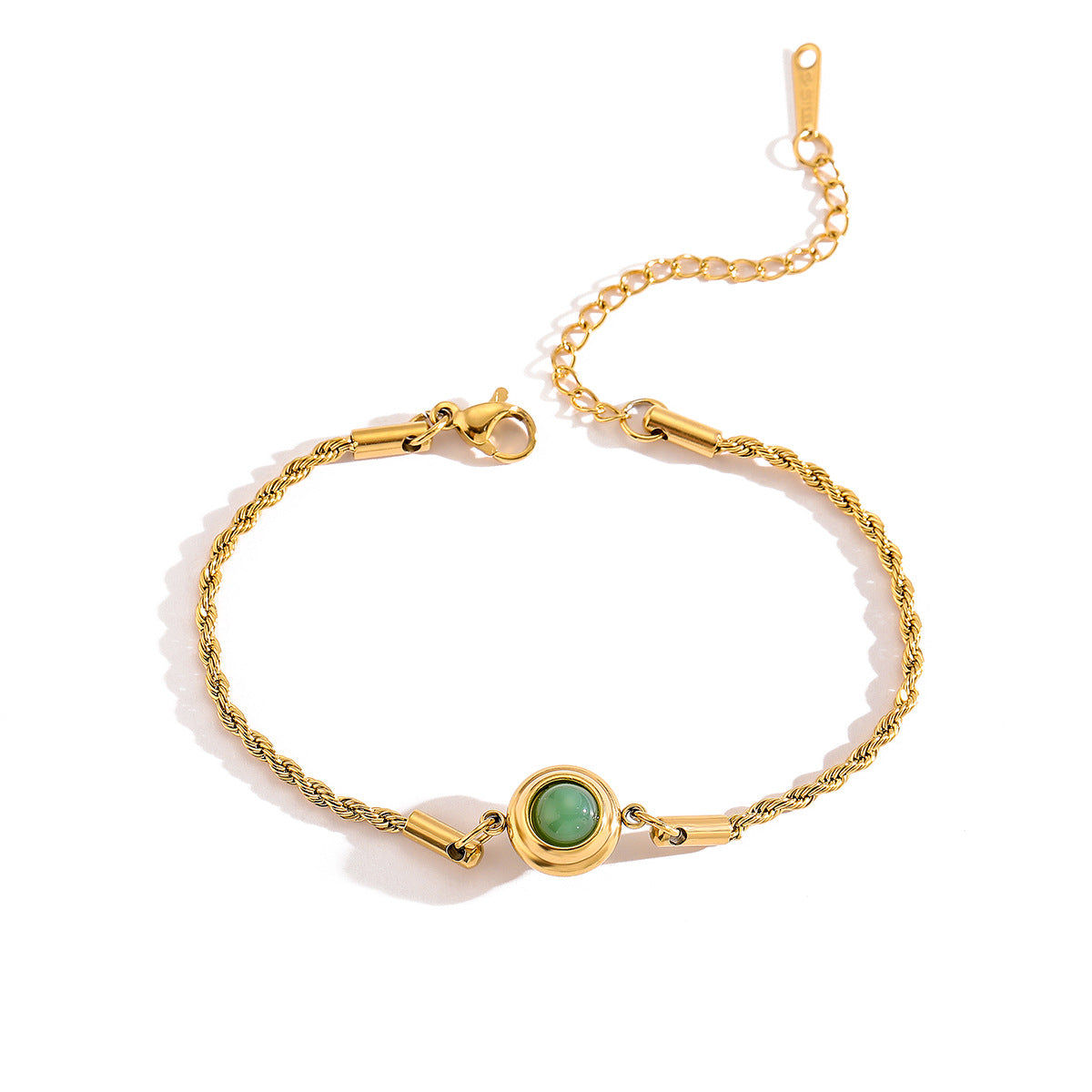 Minimalist Geometric Titanium Steel Bracelet for Women with Real Gold Plating and Turquoise Inlay