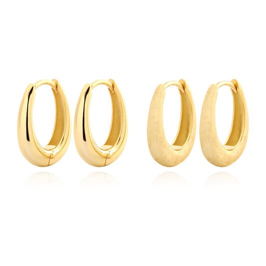 Minimalist Geometric S925 Sterling Silver Hoop Earrings with Brushed and Polished Finish for Women