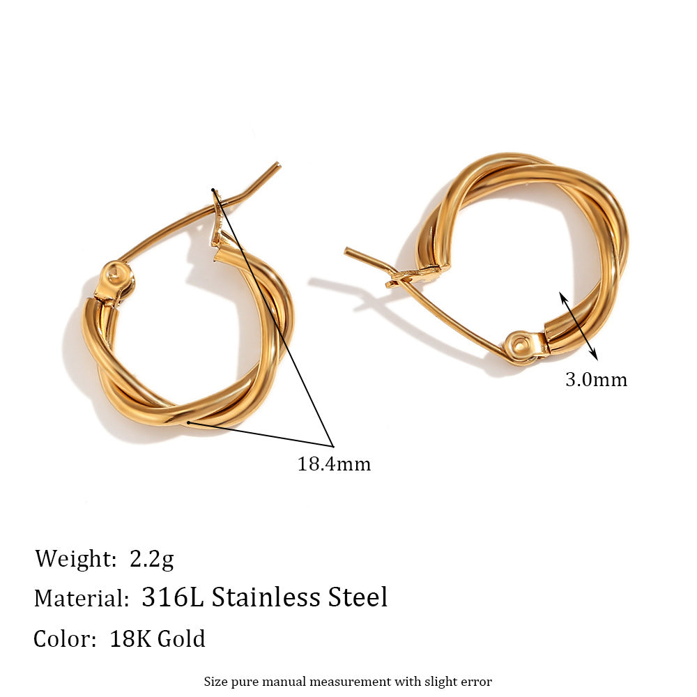 Fashionable Minimalist Geometric Hoop Earrings for Women Stainless Steel with 18K Gold Plating