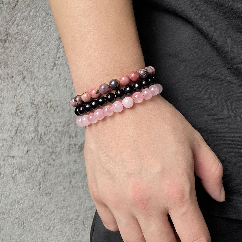 8mm Natural Rose Quartz and Agate Geometric Beaded Bracelet Unisex Crystal Jewelry