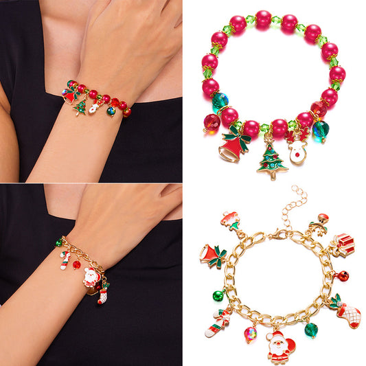 Pulsera de árbol de Navidad para mujer con diseño de bastón de Papá Noel, joyería minimalista de aleación para vacaciones