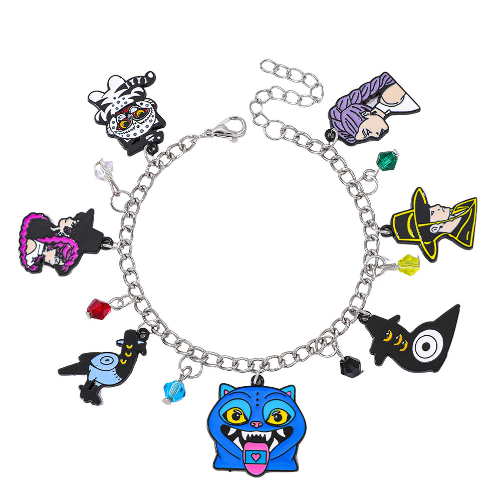 Bracciale fai da te in lega con ciondoli a forma di cartone animato a goccia d'olio
