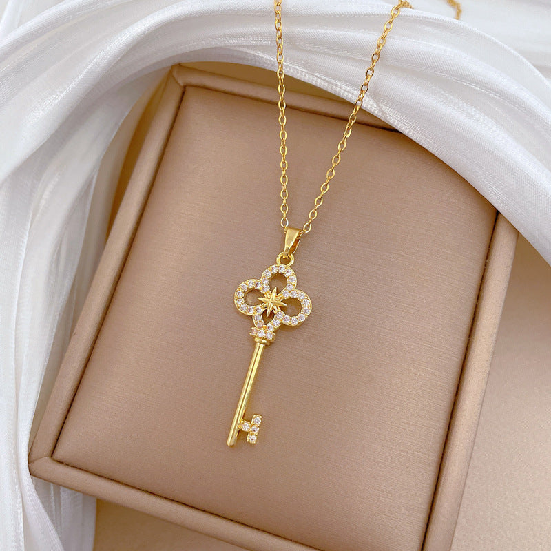 Sweet Star Cross Rhinestone Plated Titanium Steel Necklace Unisex Cable Chain