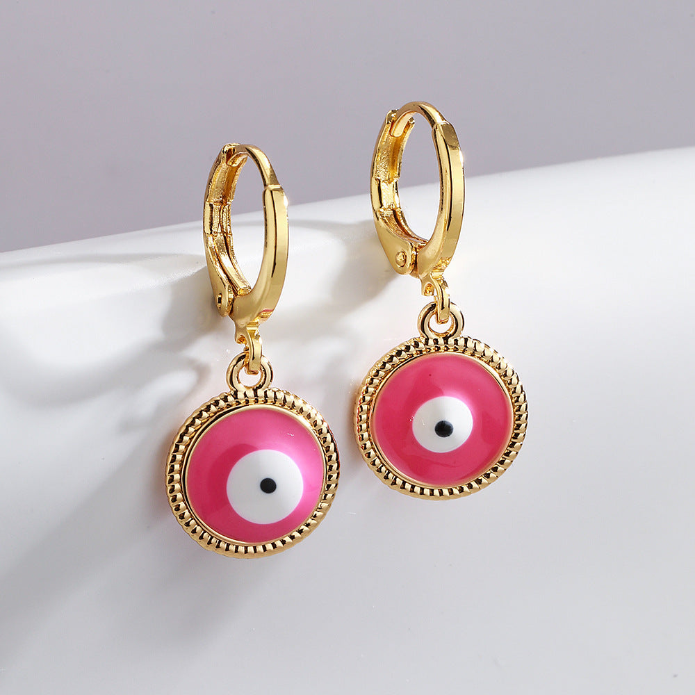 Minimalist Evil Eye Earrings for Women in Copper with Gold Plating Geometric Design Fashion Everyday Jewelry