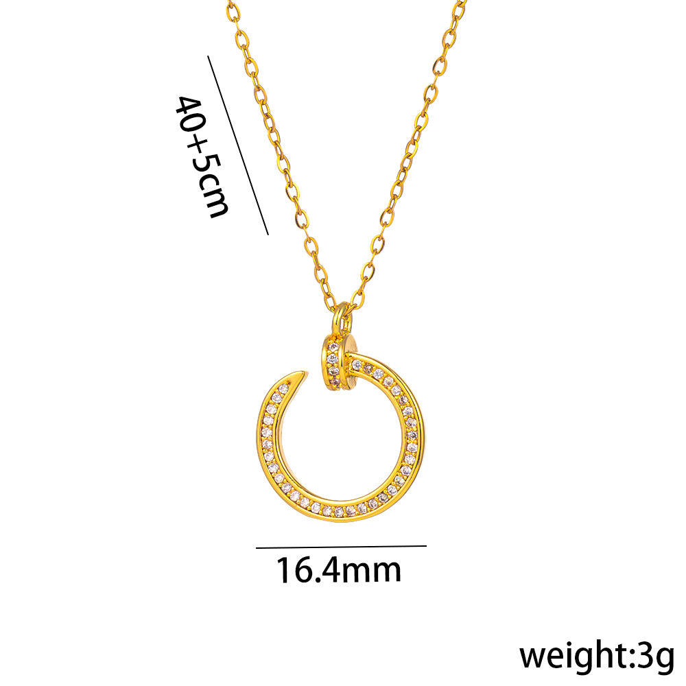 Collar minimalista geométrico de acero titanio con incrustaciones de diamantes de imitación, chapado hipoalergénico, collar de cadena tipo O para mujer