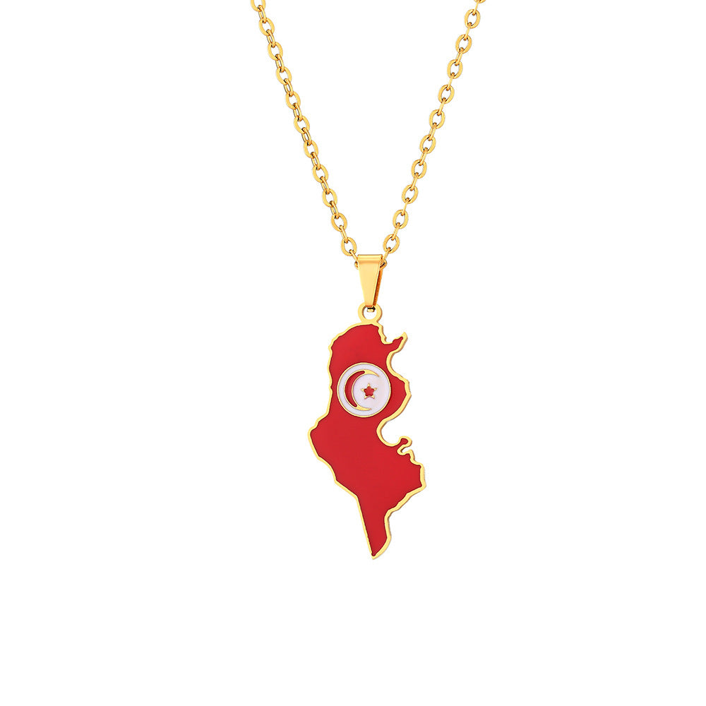 Collana pendente geometrica stile etnico in acciaio inossidabile con charm in acciaio al titanio e finitura placcata