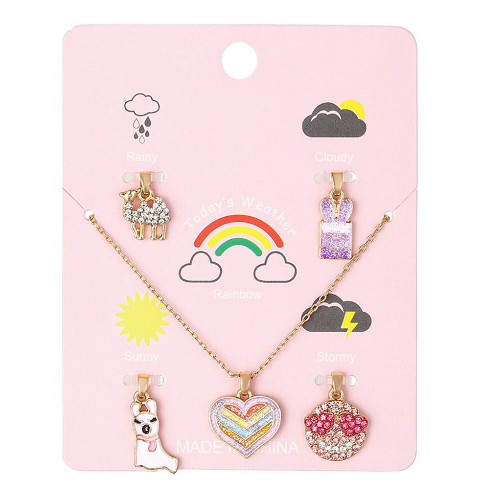 Bonito collar con colgante de unicornio de dibujos animados para niños, de aleación, ajustable, con acabado de esmalte y cadena de cruz