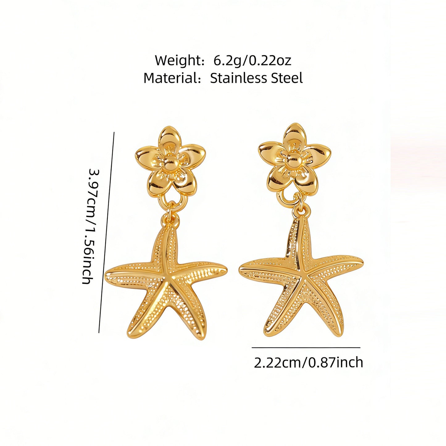 Orecchini da donna casual in acciaio inossidabile a forma geometrica di stella marina, conchiglia e granchio