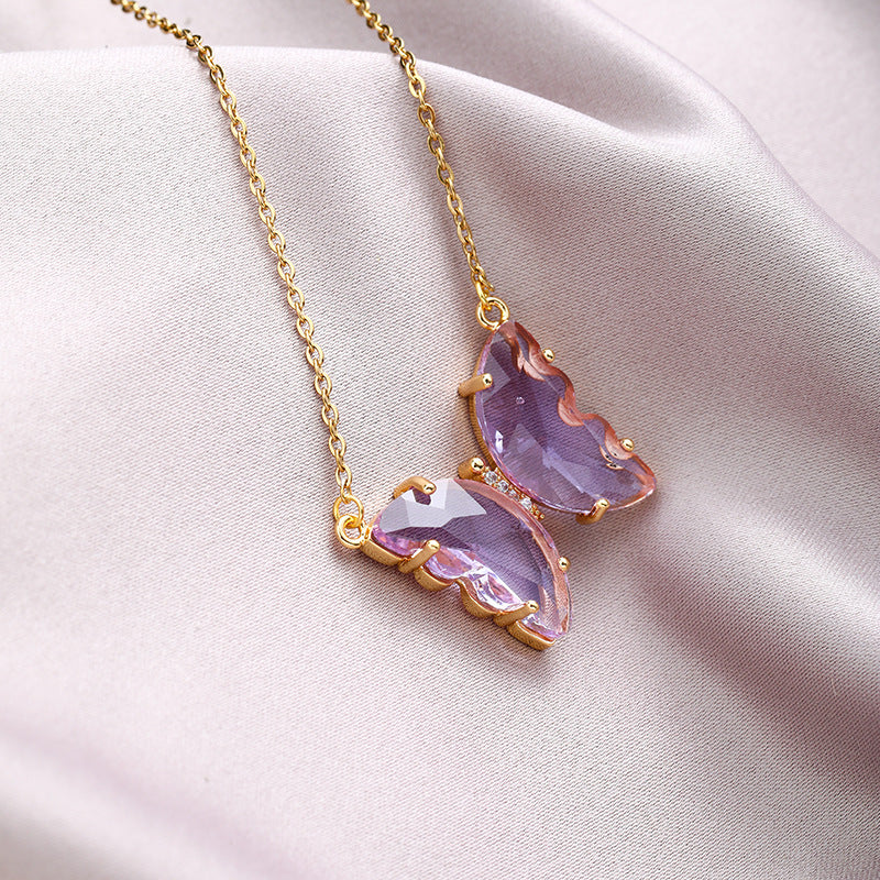 Collana da donna in acciaio al titanio con strass a forma di farfalla, minimalista e dolce catena per clavicola