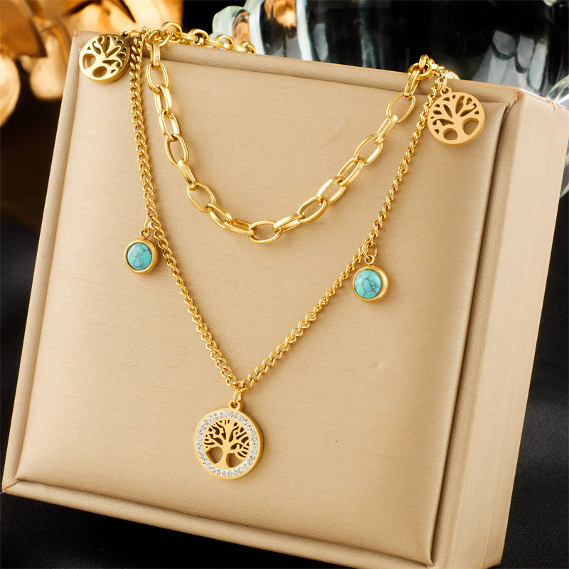 Luxury Minimalist Stainless Steel Star Butterfly Tree of Life Pendant Necklace