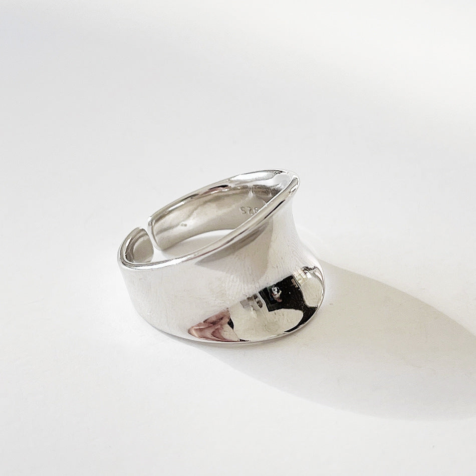 Dolce anello da donna a fascia larga, lucido, geometrico, in argento sterling 925, dal design minimalista