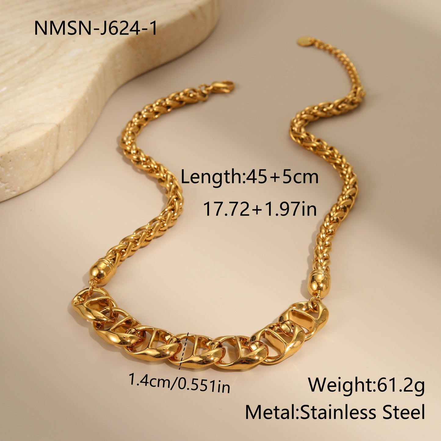 Fashionable Geometric Stainless Steel Necklace with Gold Plating for Women, Adjustable Chain Jewelry